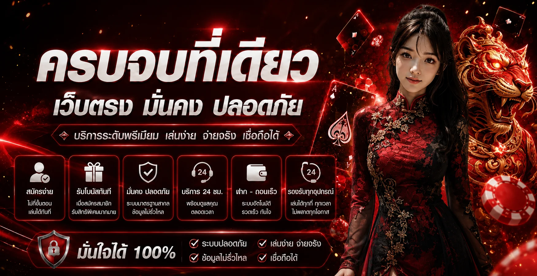 ภาพแนะนำศูนย์ข้อมูลร่ำรวย365 โทนแดงดำพร้อมตัวละครเสือทอง
